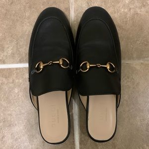 Gucci Princeton Leather Horsebit Slipper with Gold Details